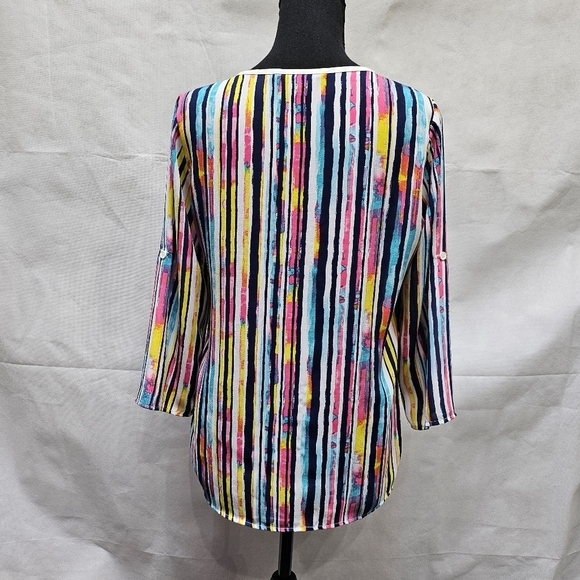 Signature Studio Stripped Pull Over Top Blue Pink 100% Polyester Sz S - Picture 4 of 8